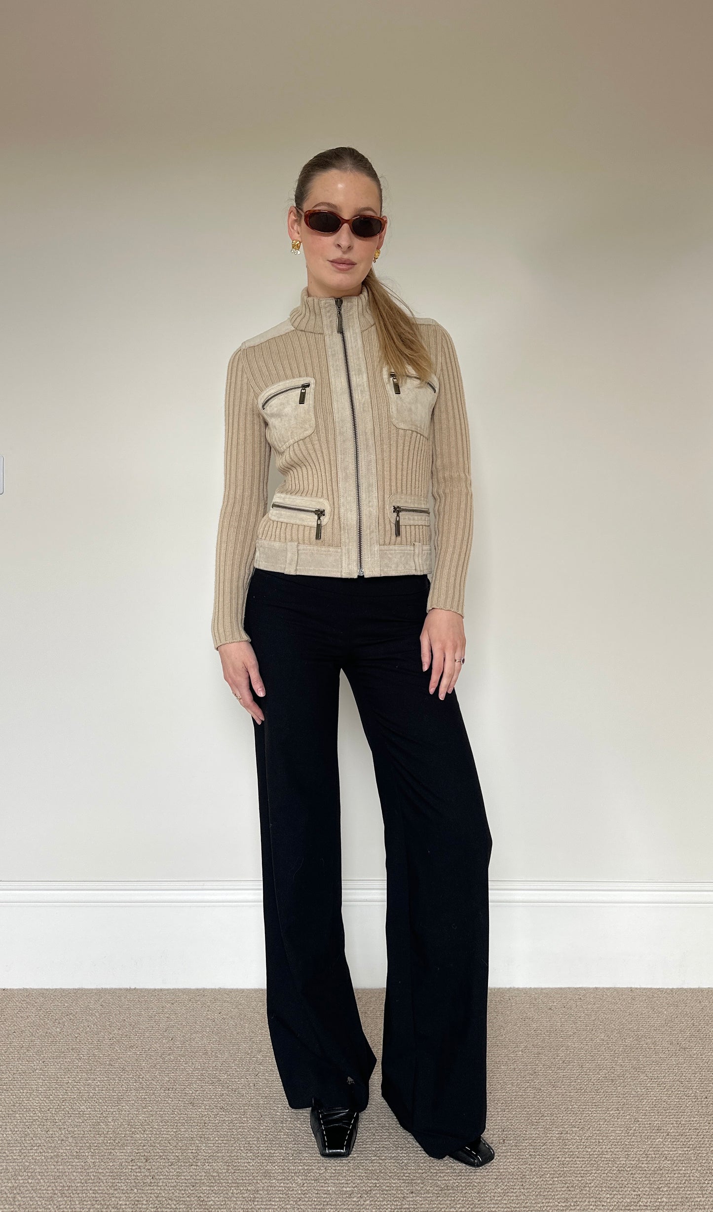 Vintage suede & knit zip jumper jacket