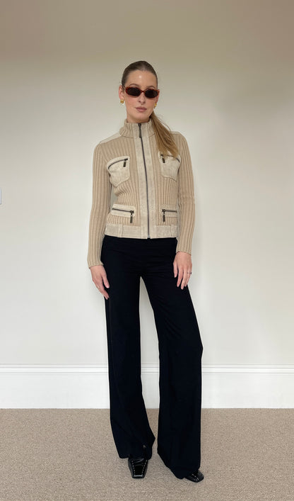 Vintage suede & knit zip jumper jacket