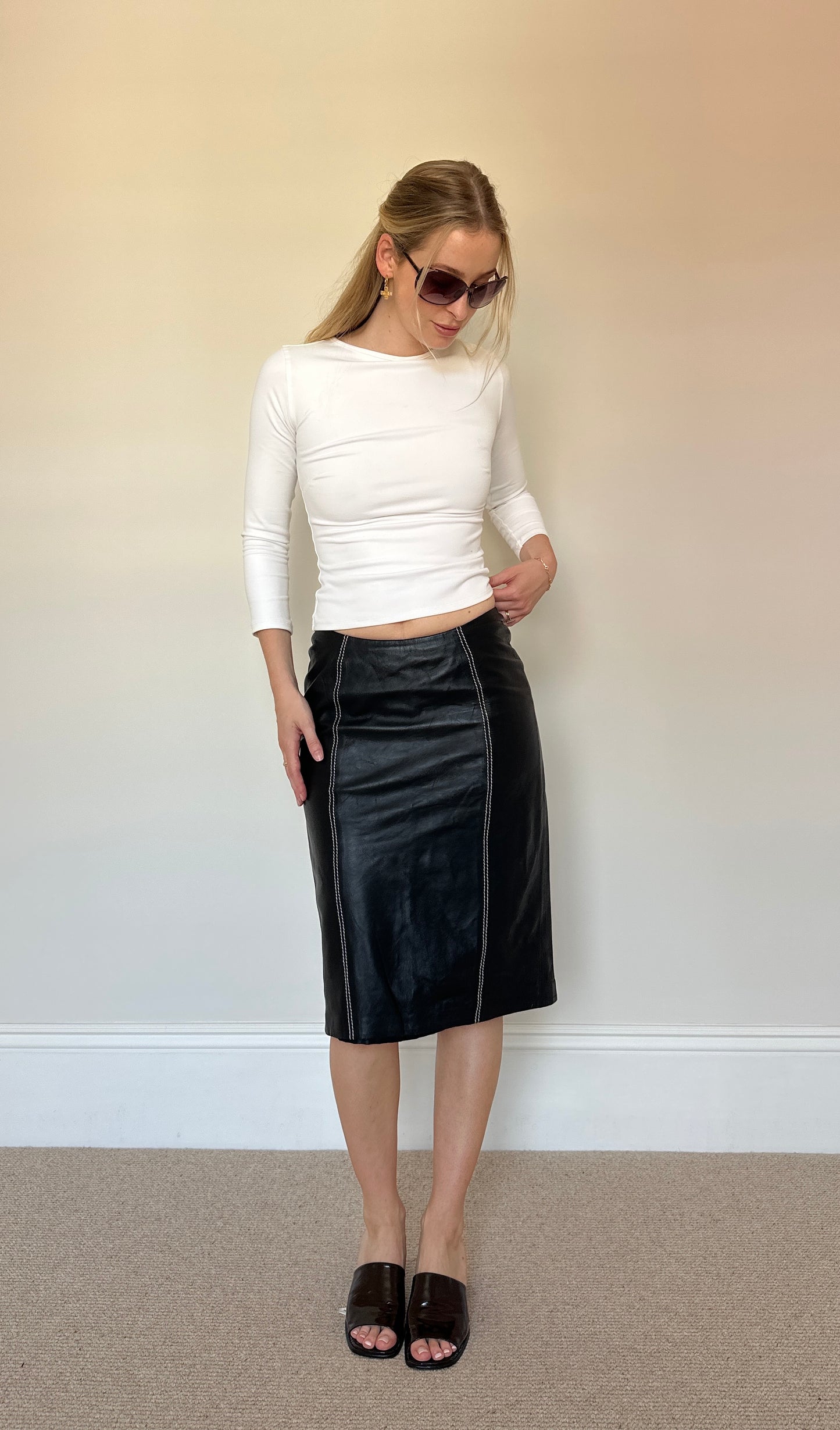 Vintage real leather midi skirt