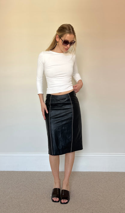 Vintage real leather midi skirt