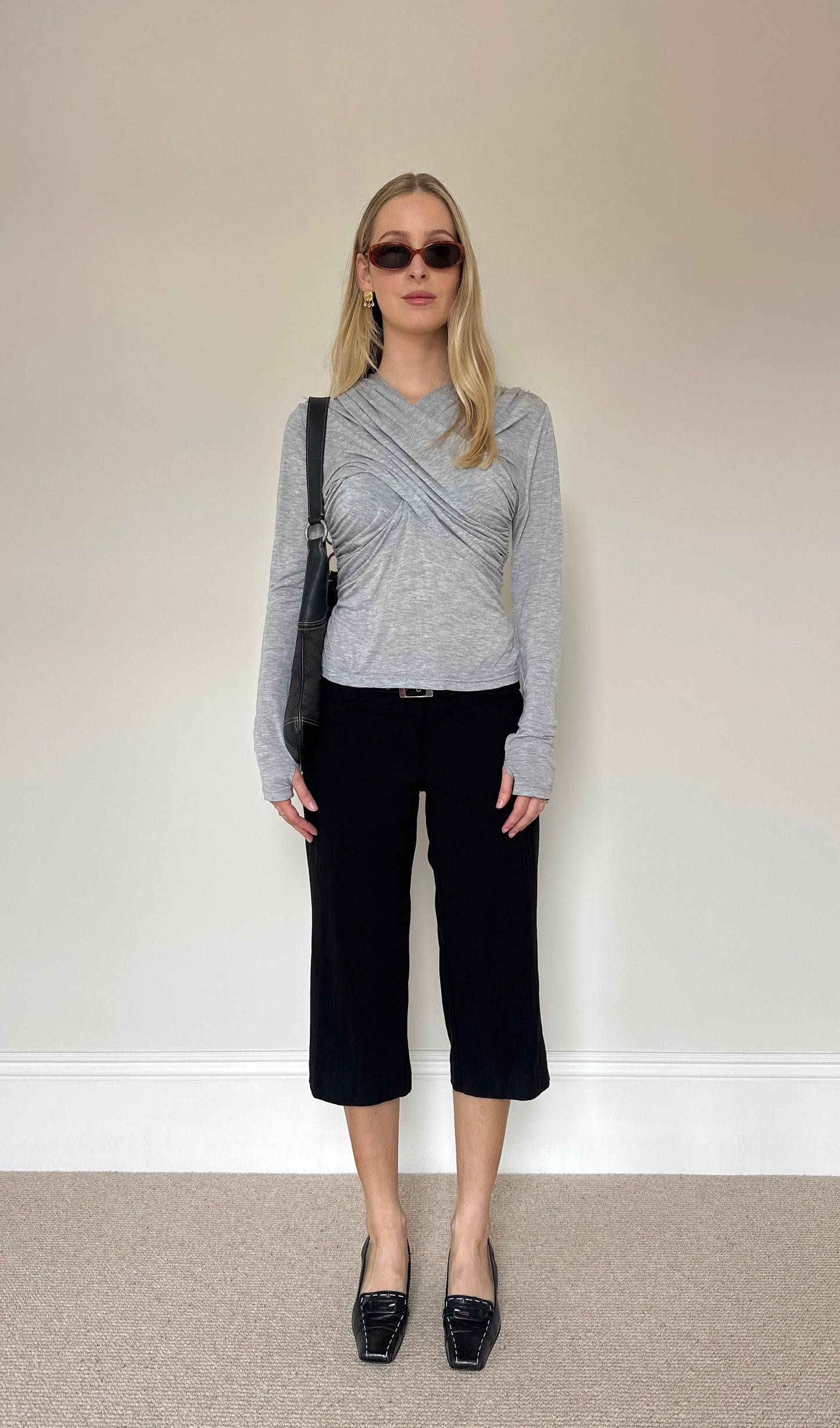 00s Grey Drape Long-sleeve Top