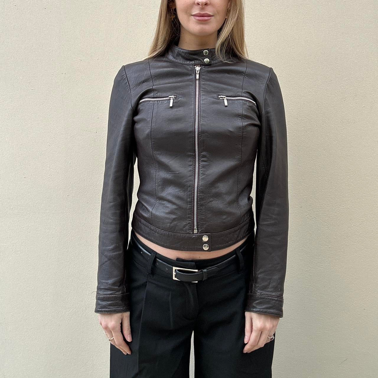Vintage 00s brown biker jacket