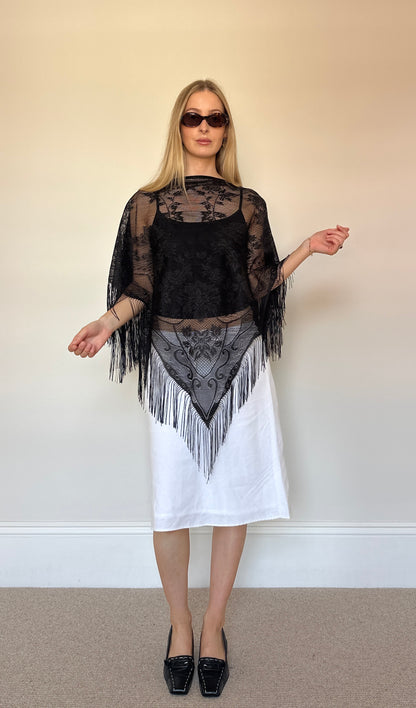 Black crochet Tassle poncho
