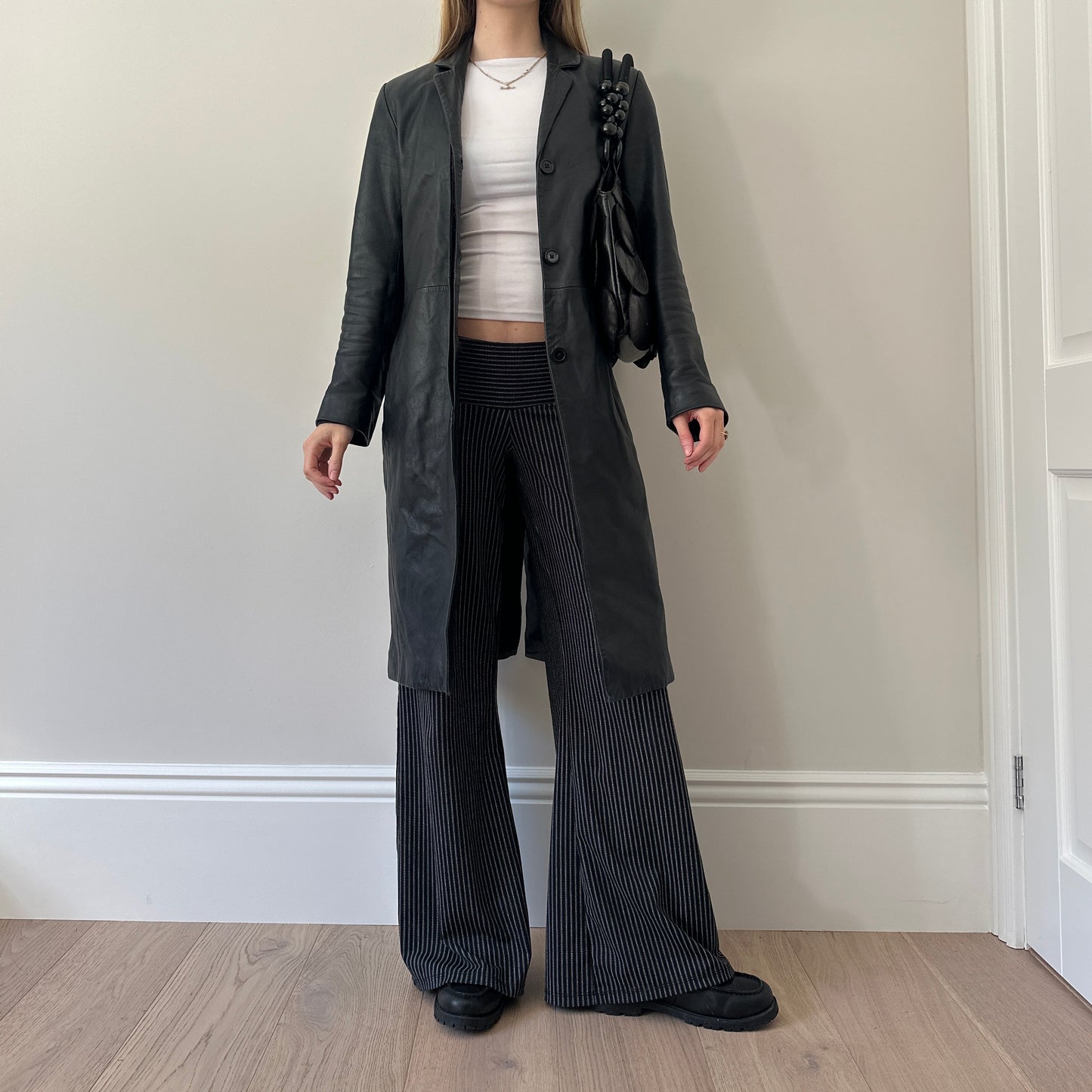Vintage black leather trench coat