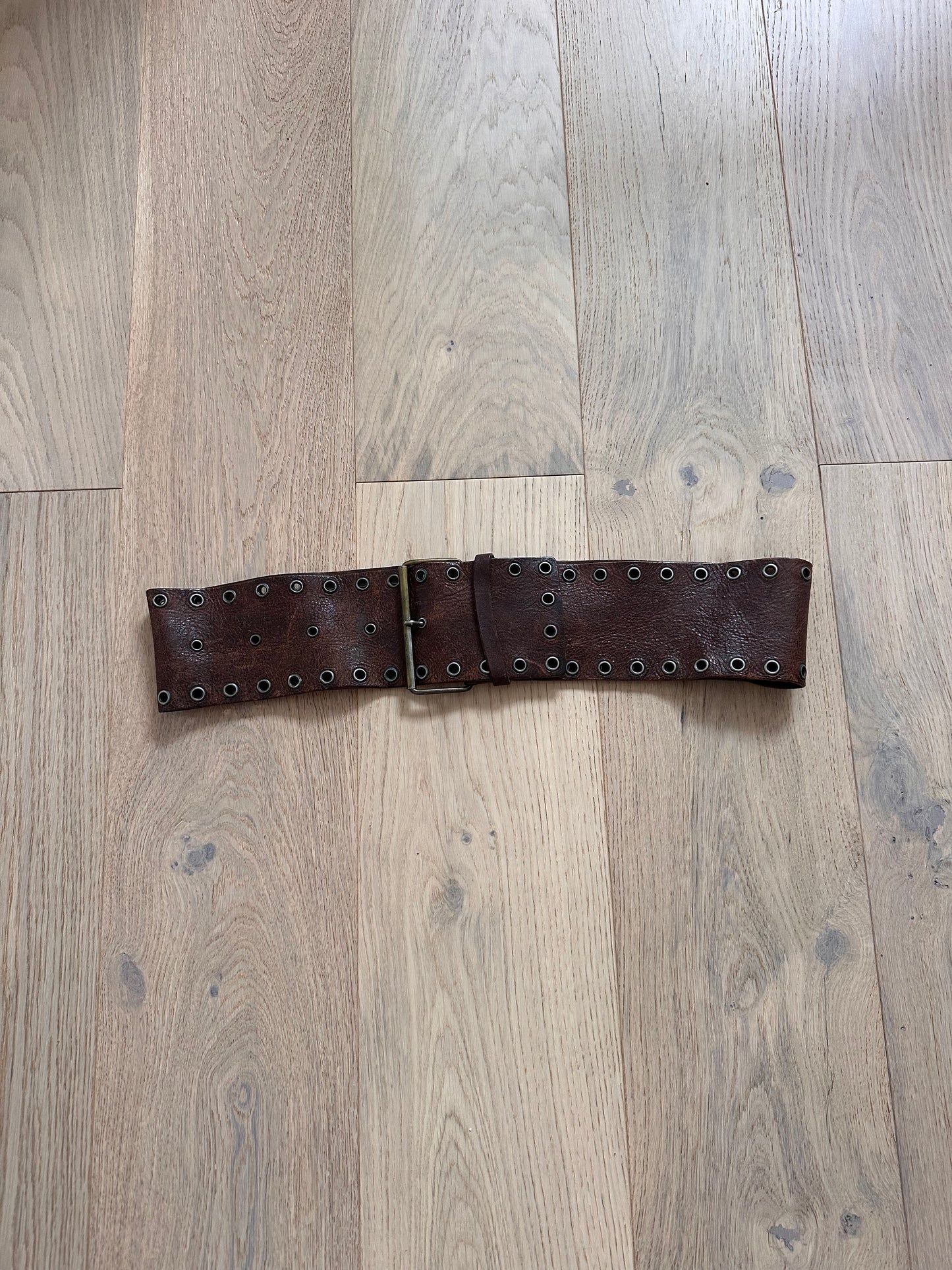 SALE brown leather grommet belt