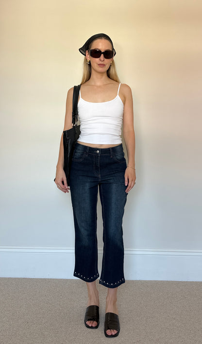 Vintage dark denim stud capris