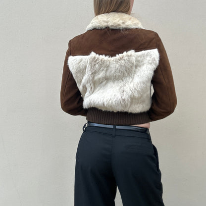 Vintage Suede And Rabbit Fur bomber Jacket