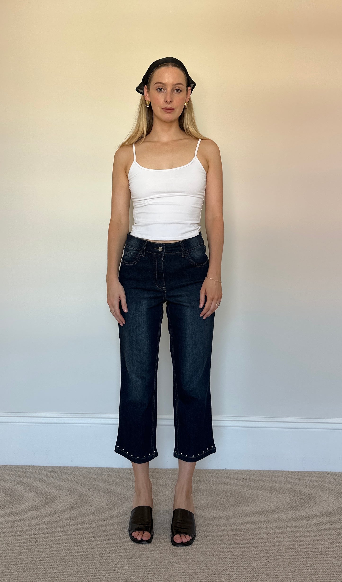 Vintage dark denim stud capris