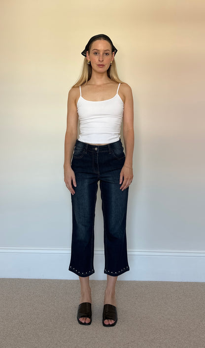 Vintage dark denim stud capris