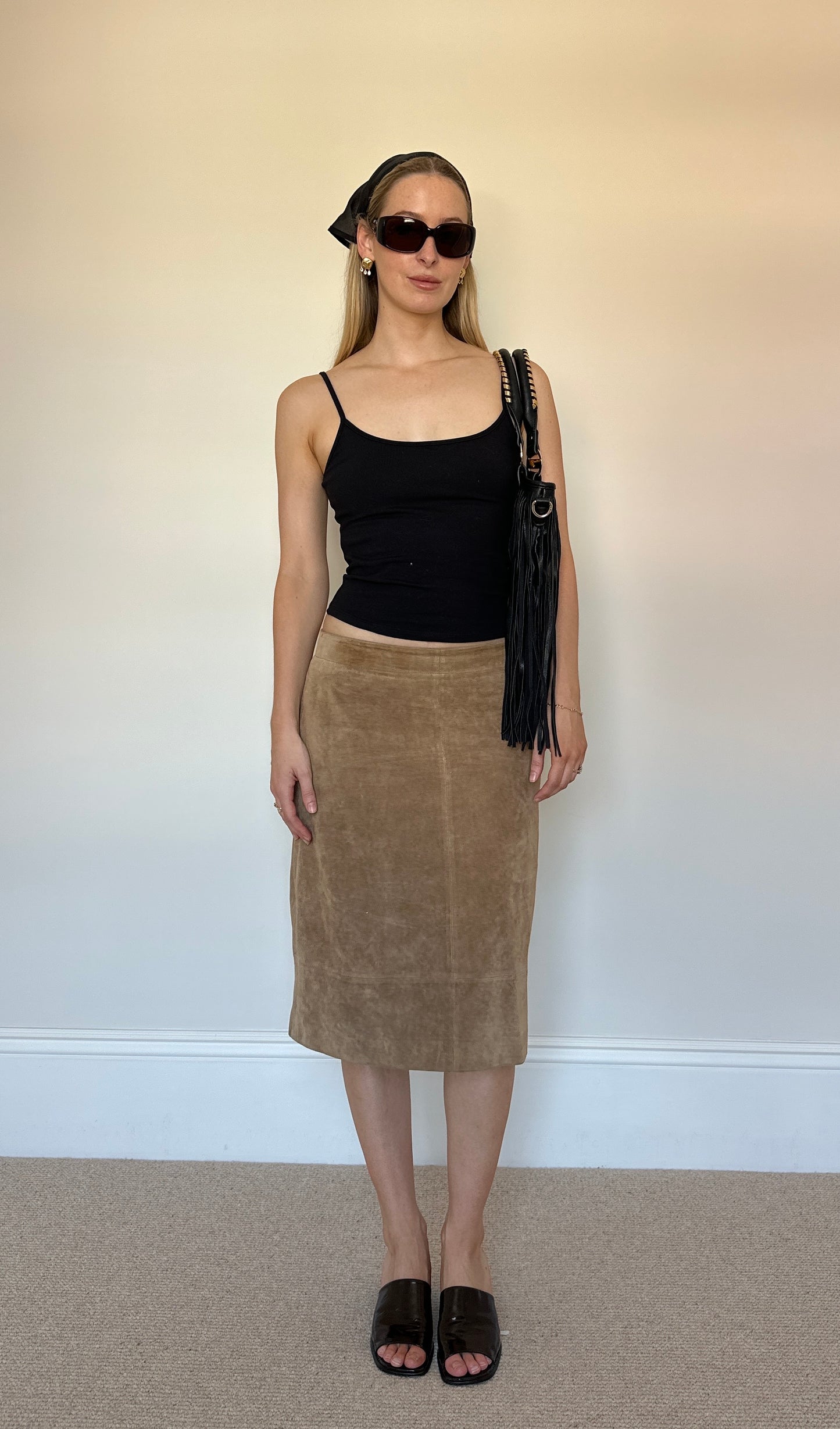 Vintage real suede midi skirt