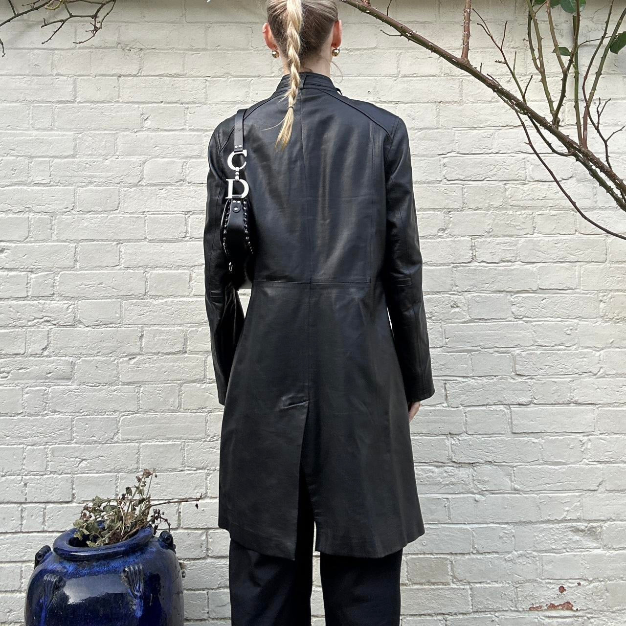 Vintage 00s black leather trench coat