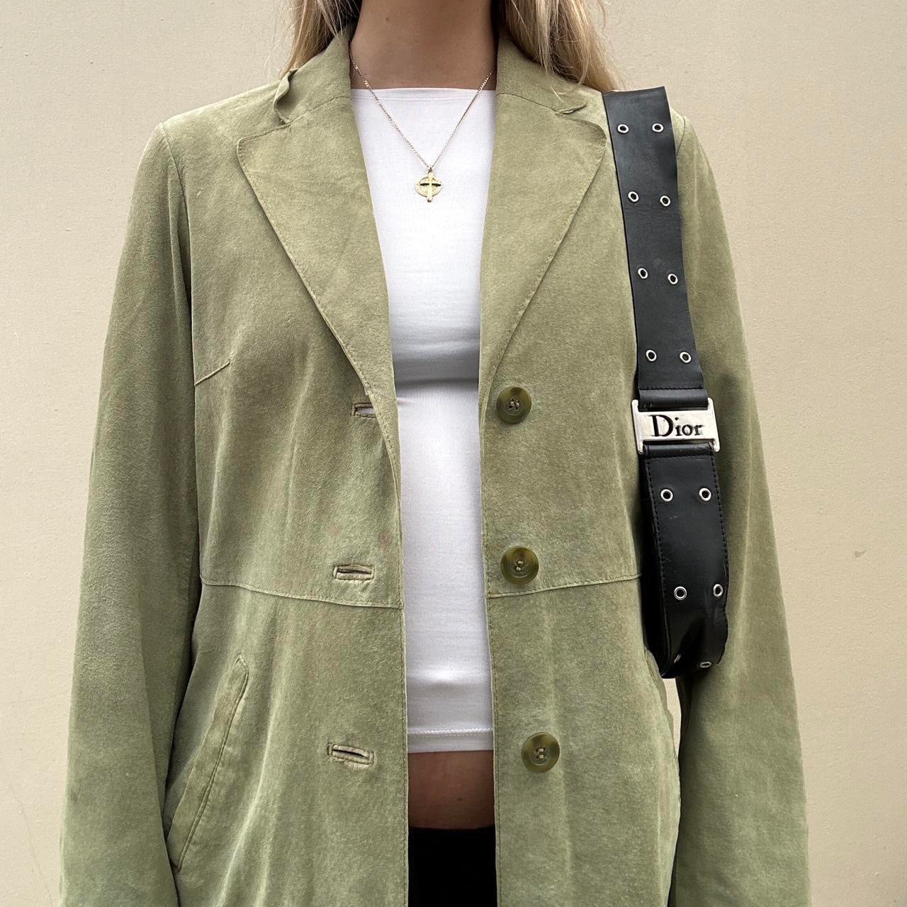 Sage green suede long coat