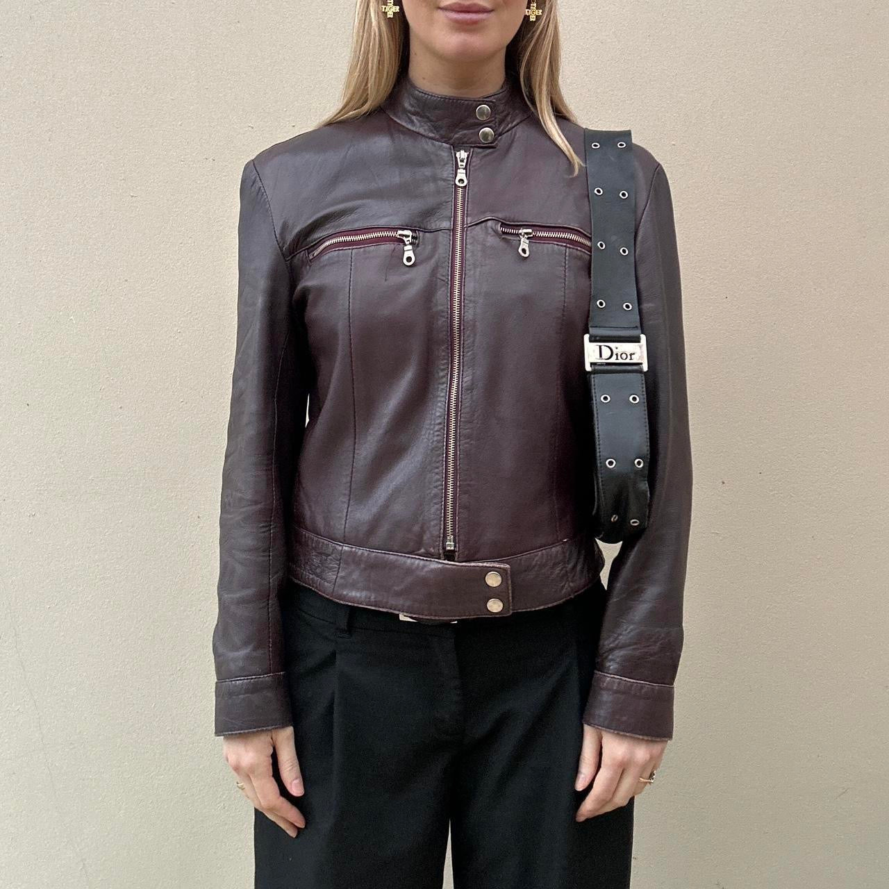 Vintage burgundy leather biker jacket