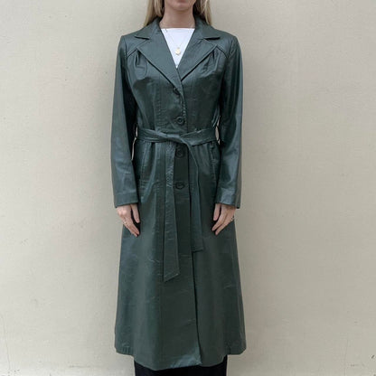 Vintage 90s forest green leather trench coat