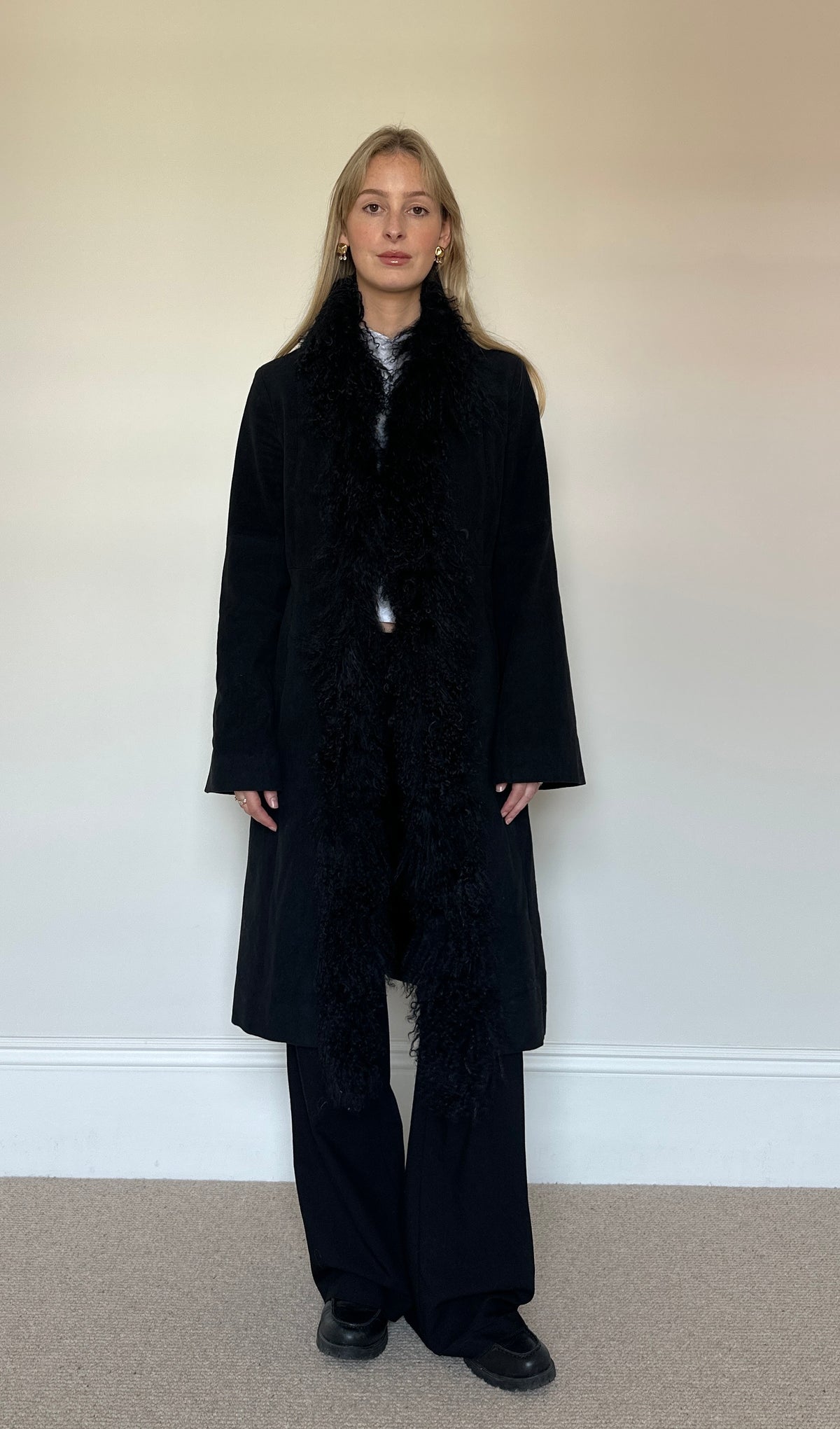 Vintage black mongolian fur coat