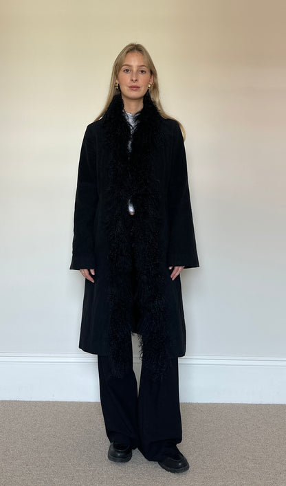 Vintage black mongolian fur coat