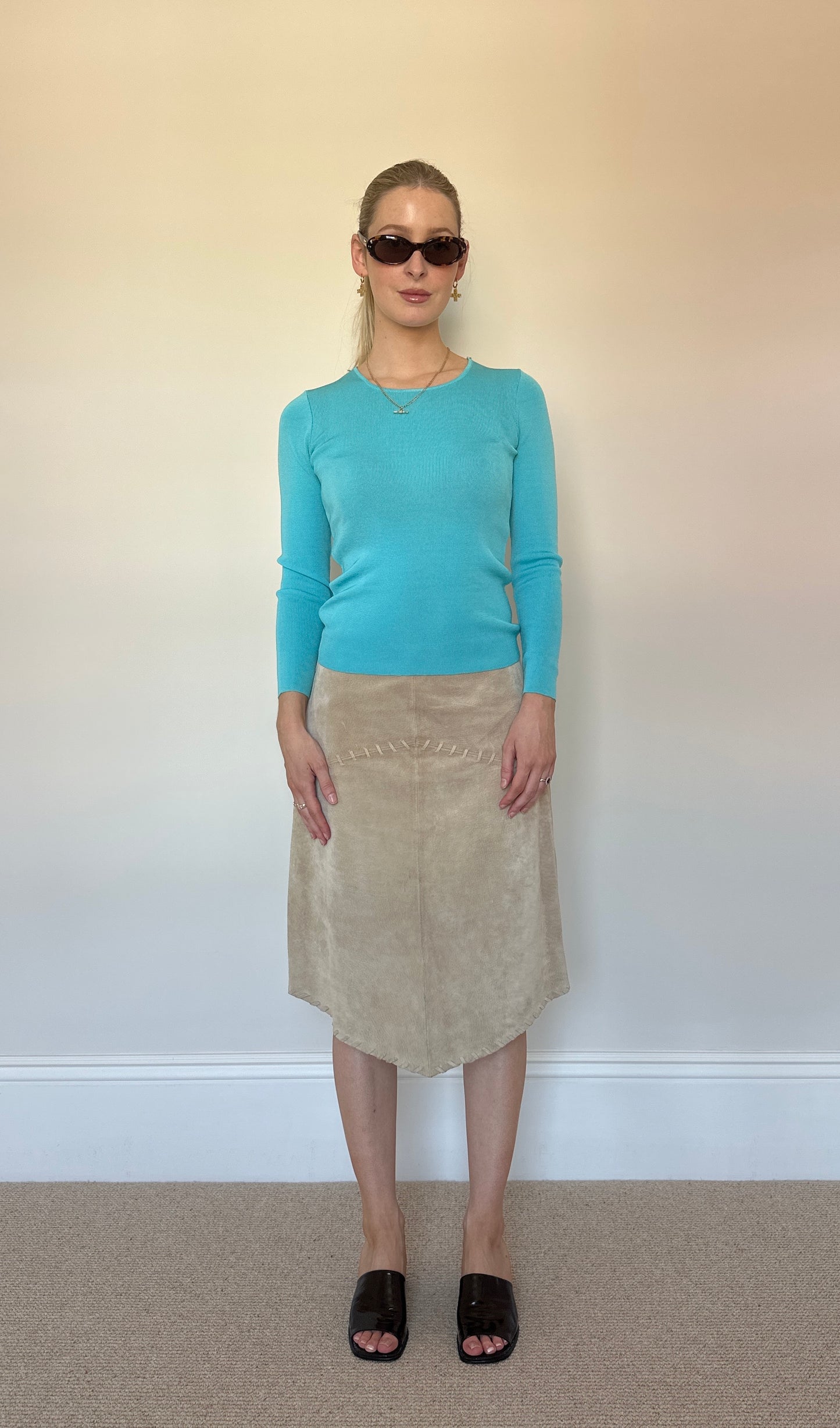 Vintage camel real suede skirt
