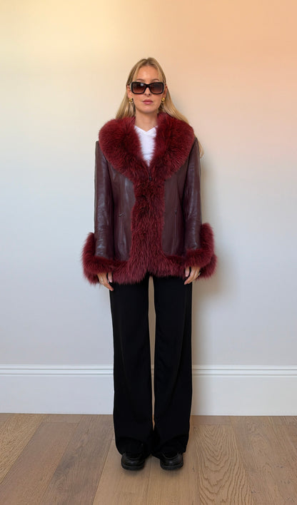 Vintage Burgundy Fur & Leather Jacket