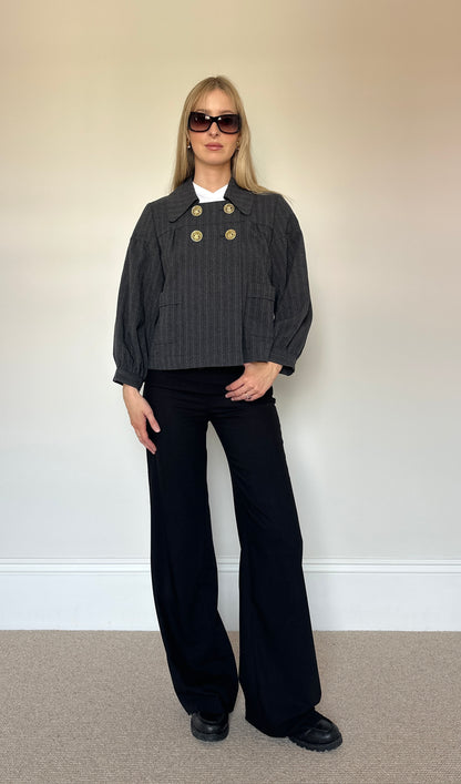 Vintage charcoal pinstripe pea coat