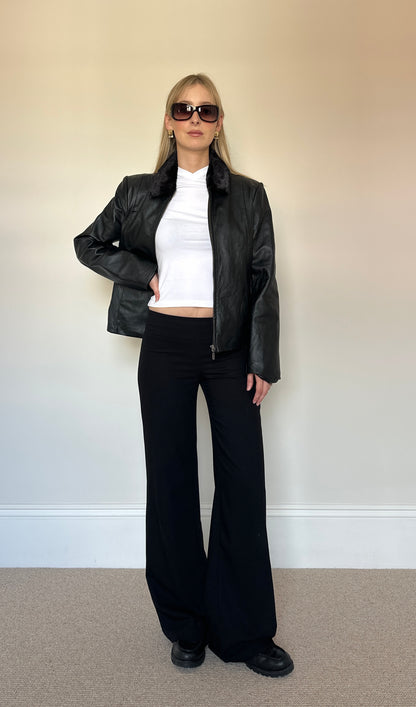 Vintage Leather Jacket with faux fur collar