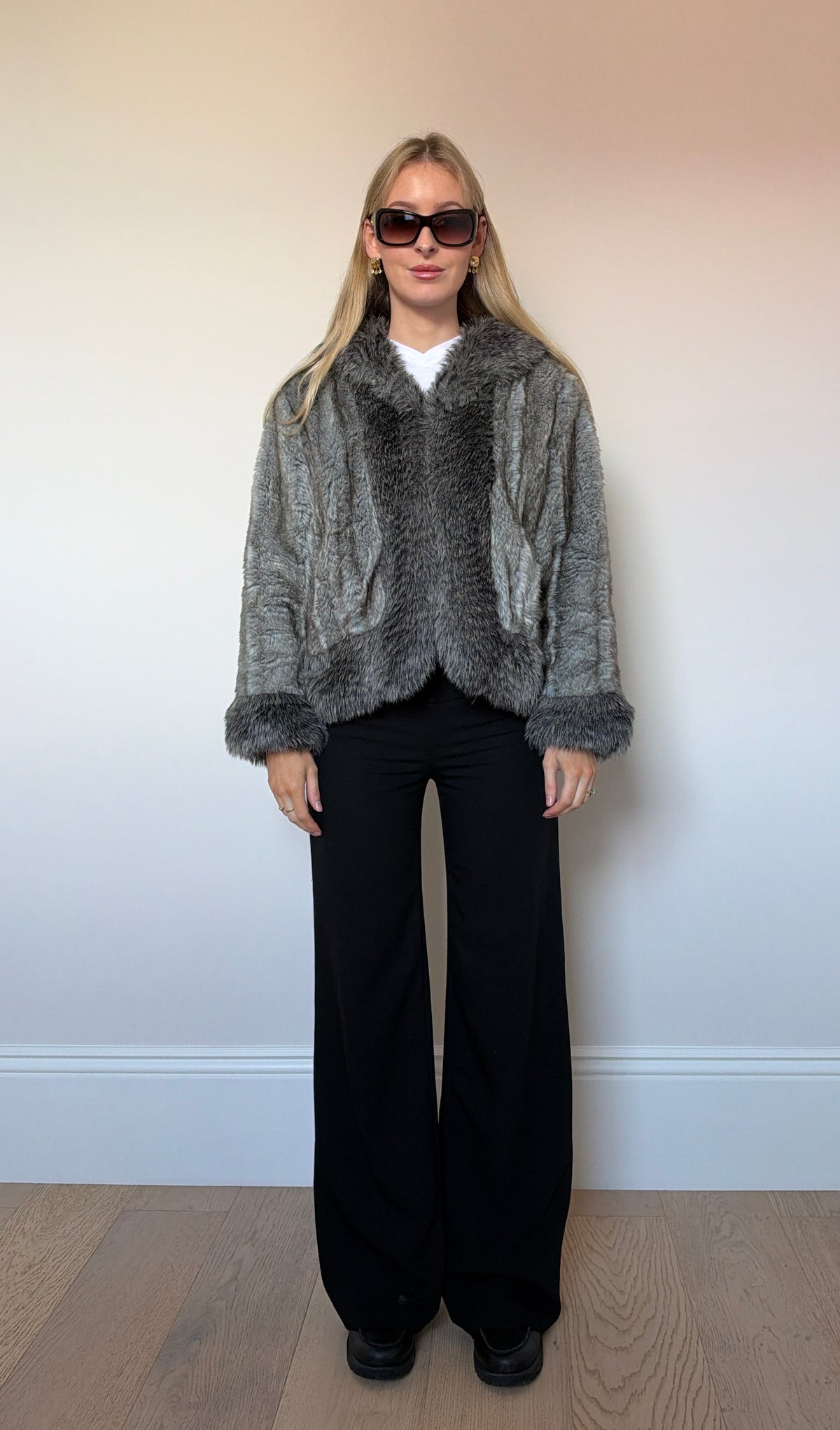 Vintage Grey Faux Fur Jacket