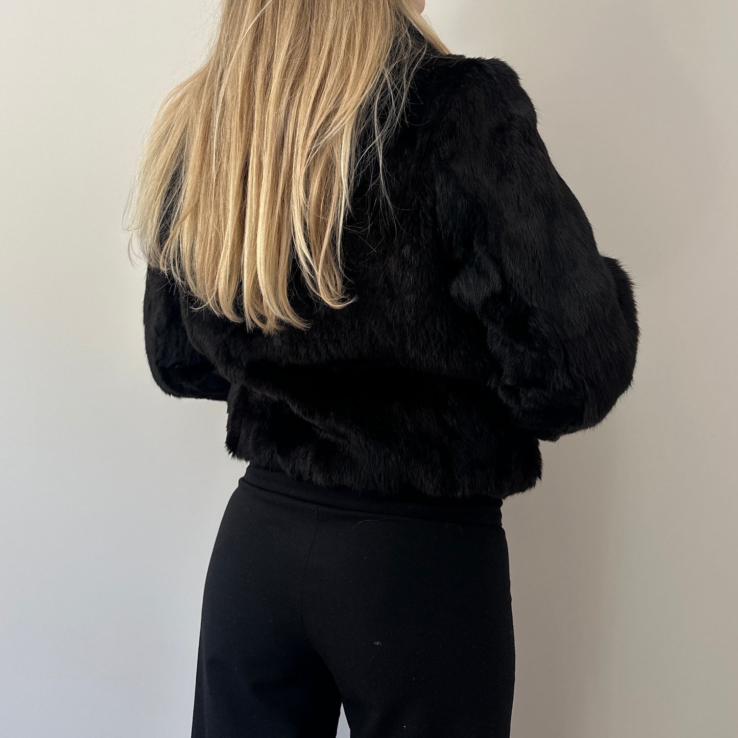 Vintage black fur bomber jacket