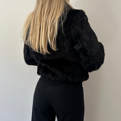 Vintage black fur bomber jacket