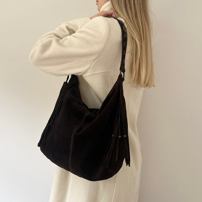 Vintage brown suede tassel bag