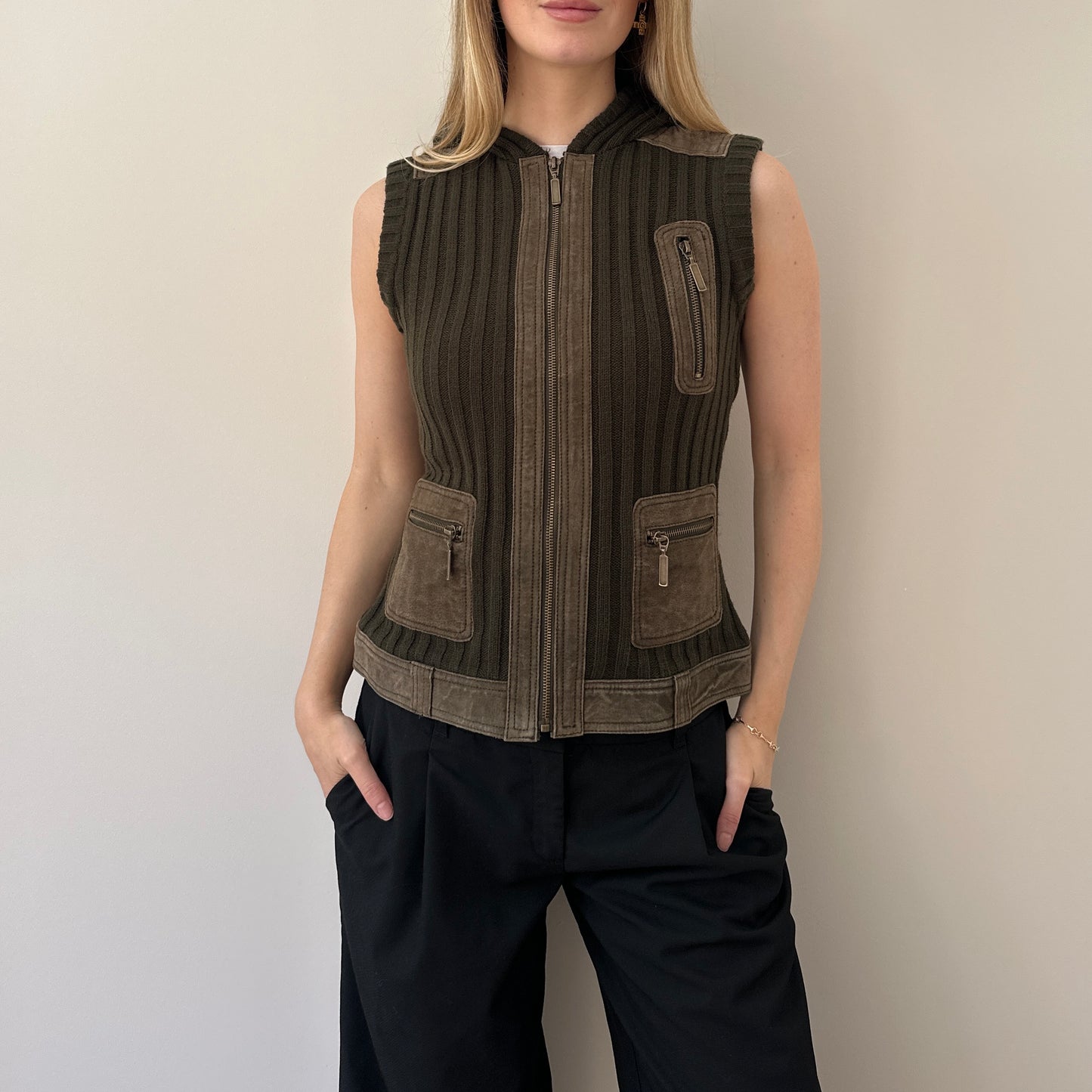 Vintage suede & knit gilet