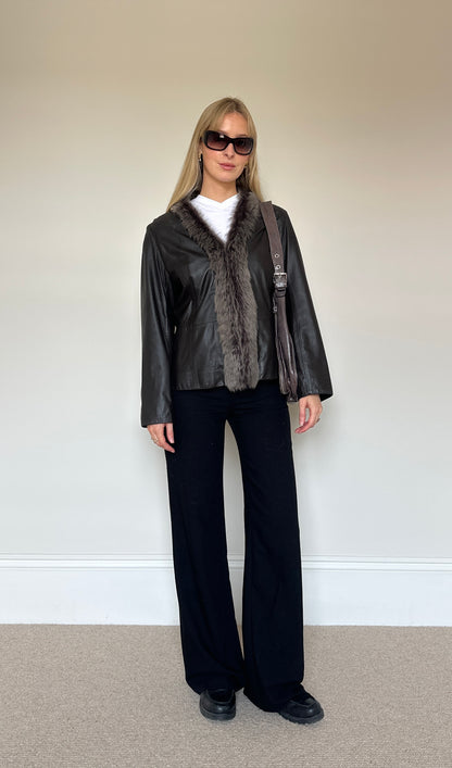 Vintage real leather fur jacket