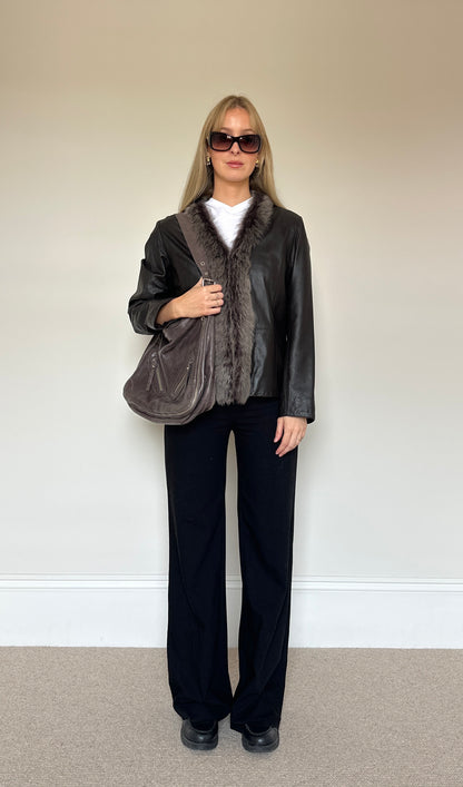 Vintage real leather fur jacket