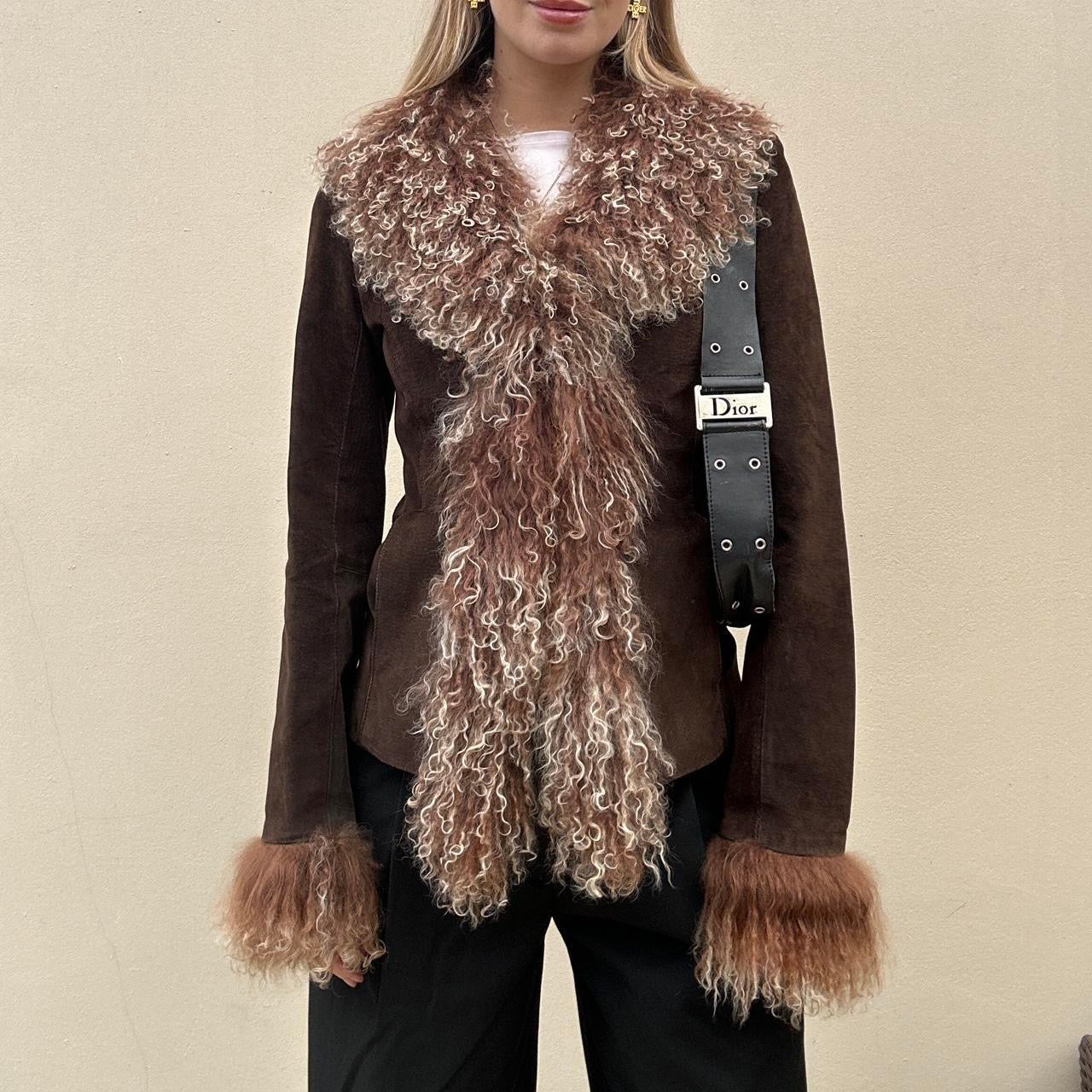 Vintage 00s brown Mongolian afghan jacket