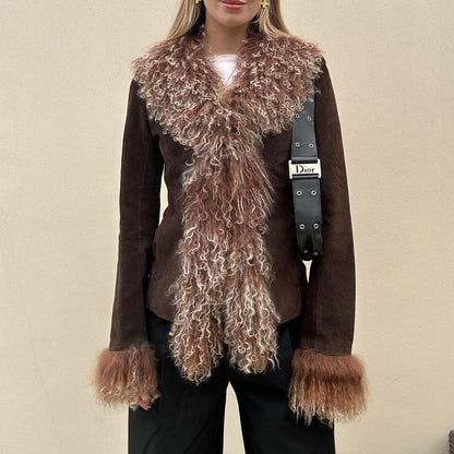 Vintage 00s brown Mongolian afghan jacket