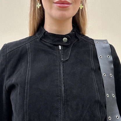 Vintage 00s black suede biker jacket