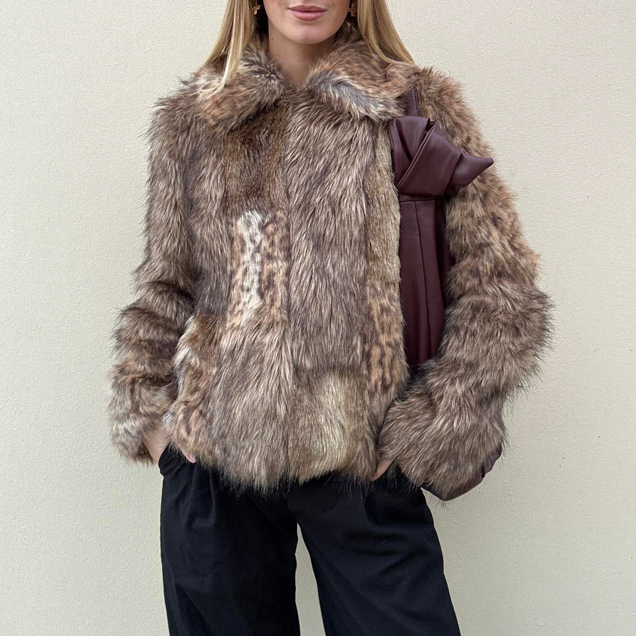 Faux fur patchwork coat