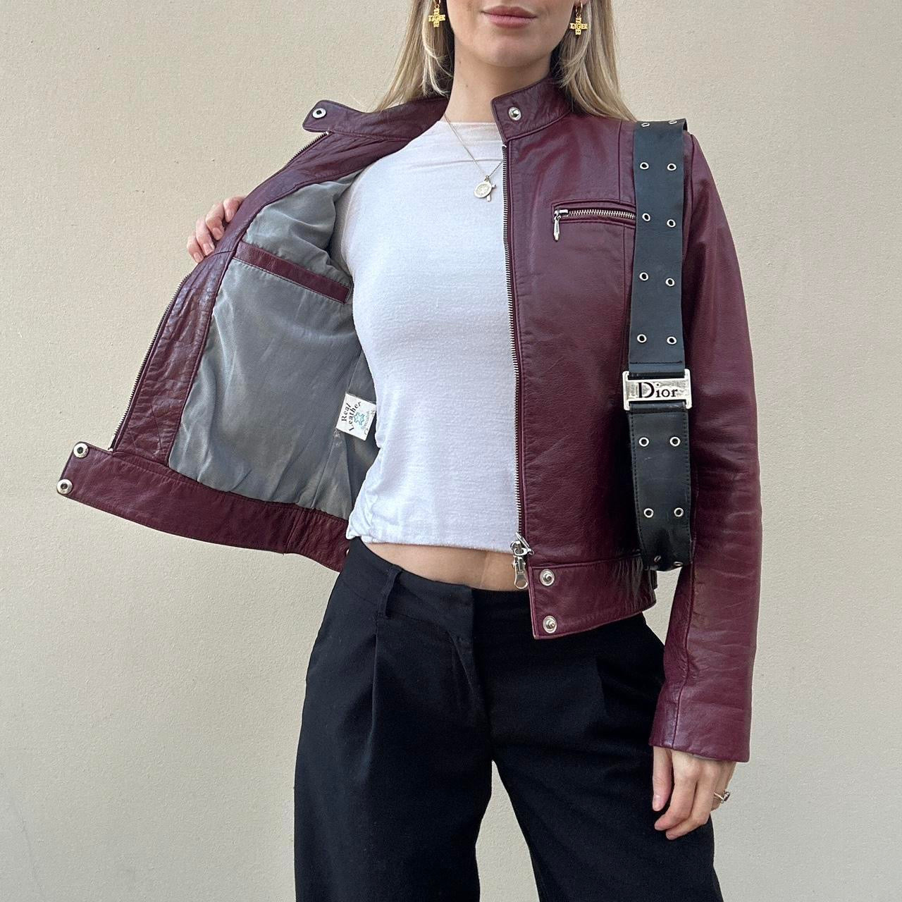 Vintage 00s burgundy biker jacket