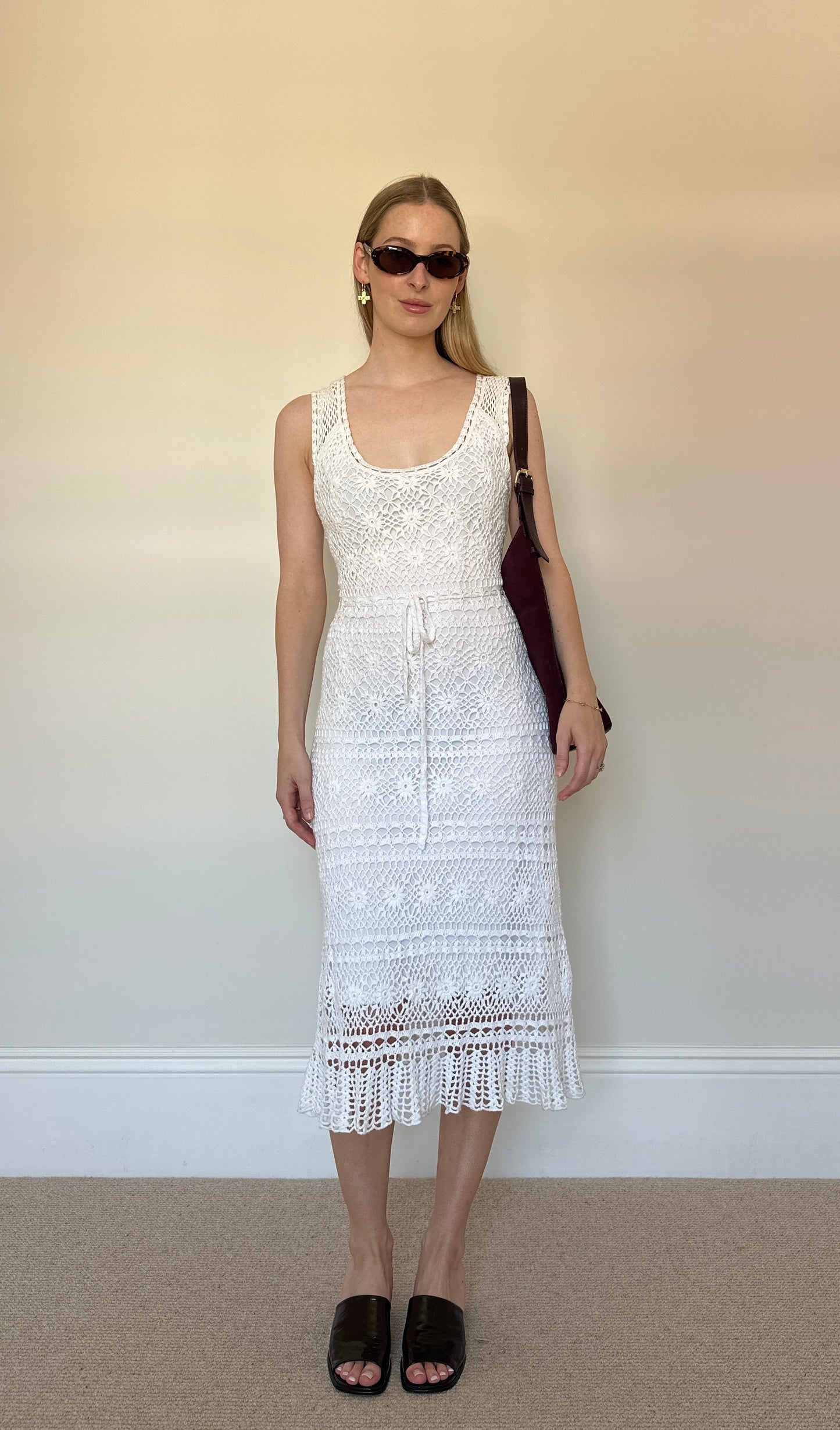 White Crochet midi dress