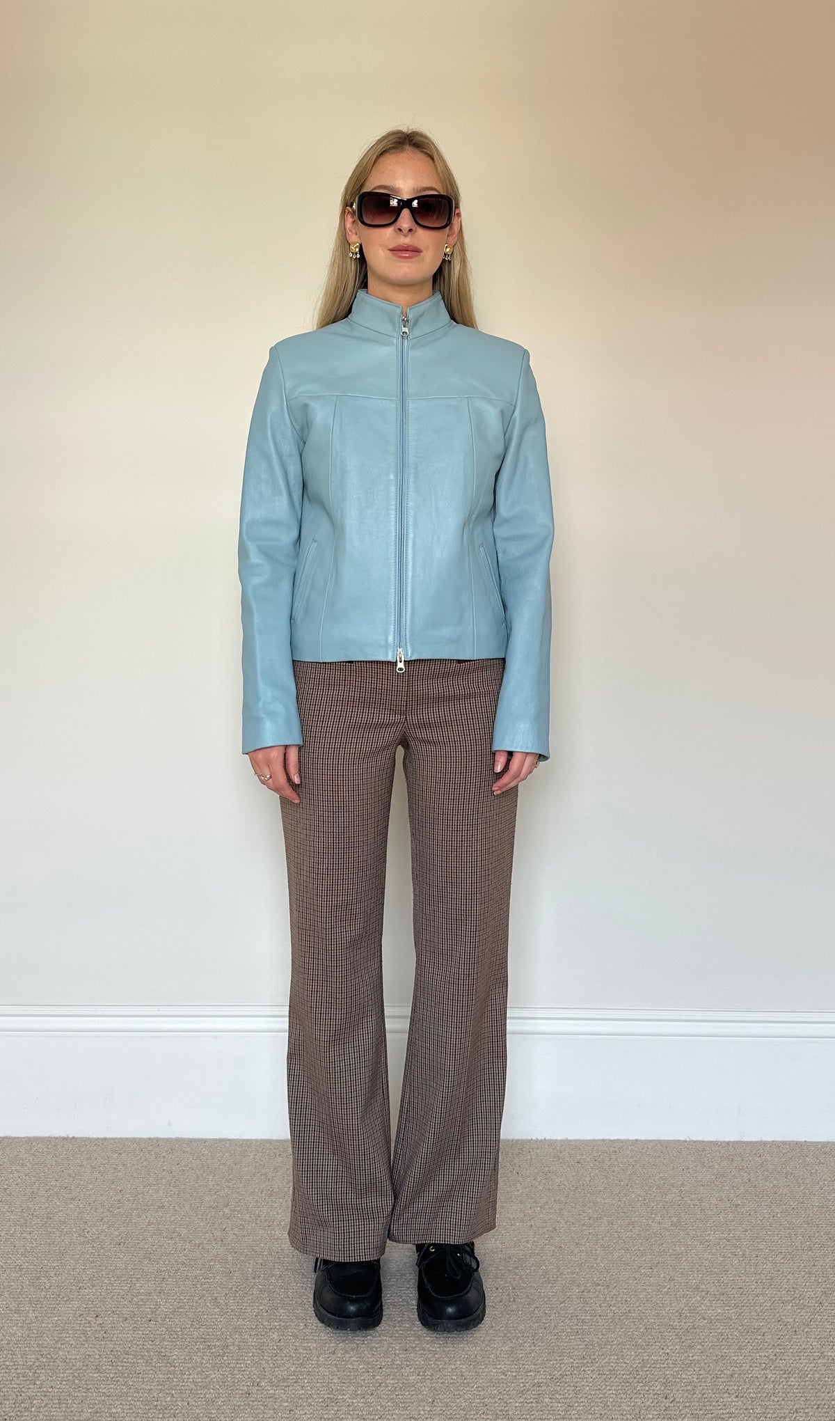 Vintage sky blue leather jacket