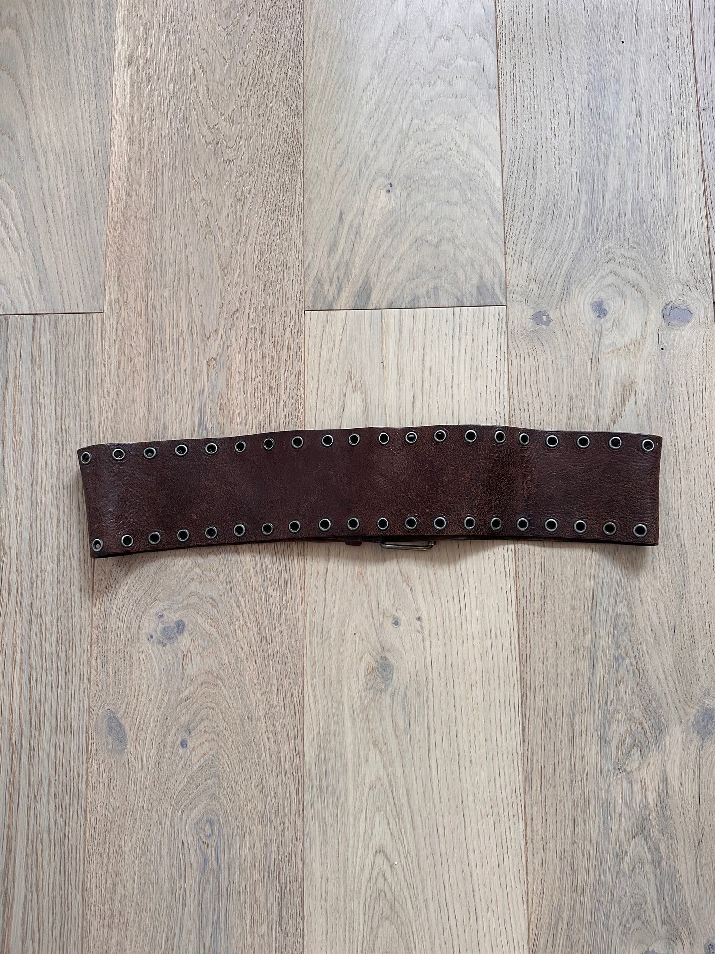 SALE brown leather grommet belt
