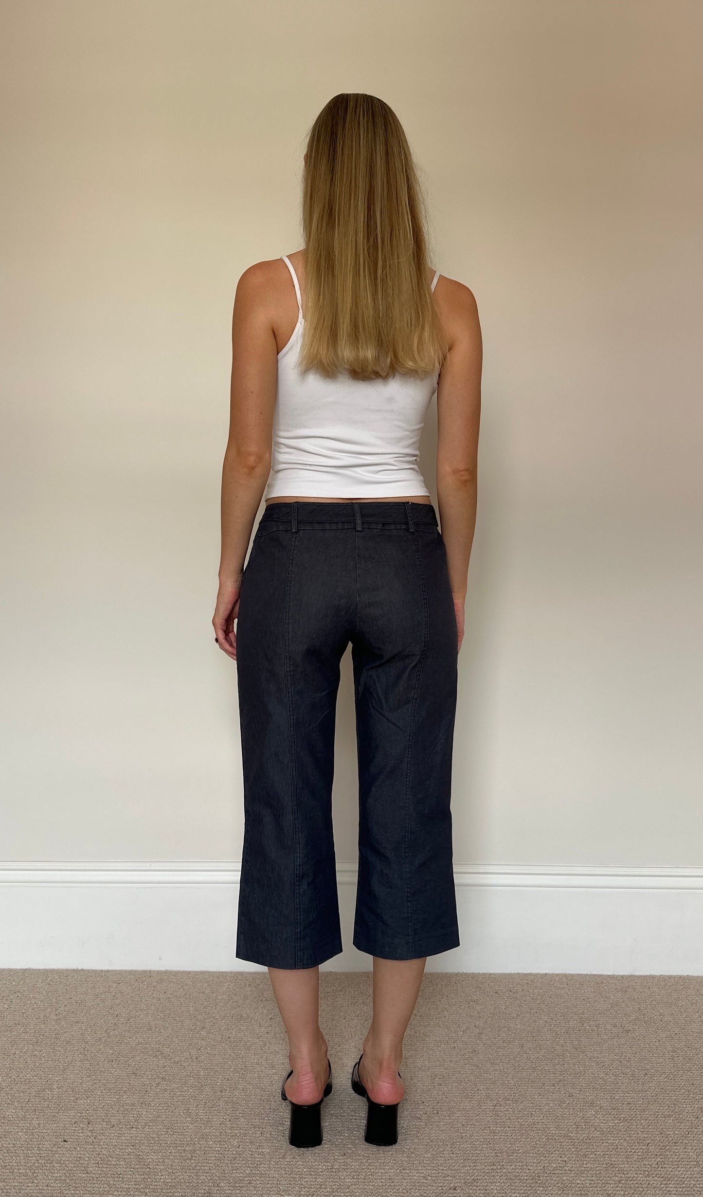 Vintage denim buckle capris