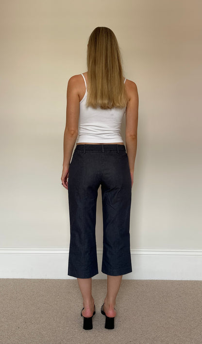 Vintage denim buckle capris
