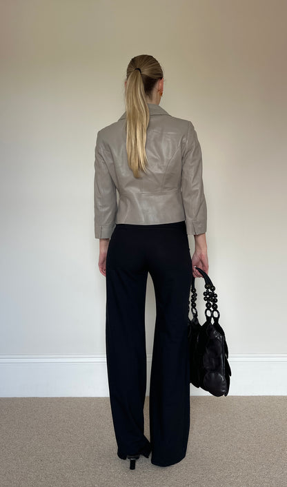Vintage grey real leather pea coat