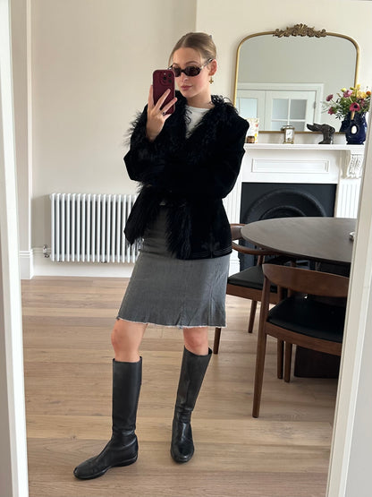 Vintage suede Mongolian fur afghan jacket
