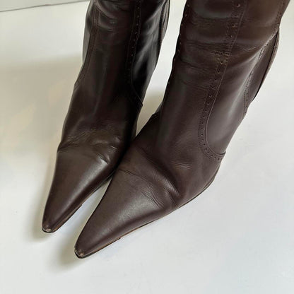 Vintage 00s brown leather pointed toe heeled boots