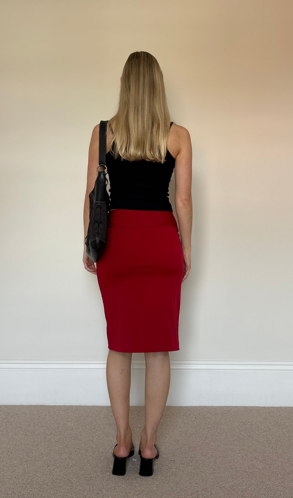 Vintage red buckle midi skirt
