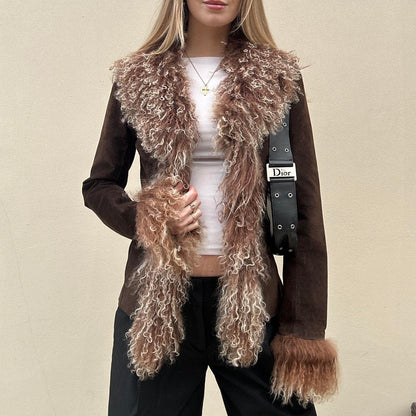 Vintage 00s brown Mongolian afghan jacket