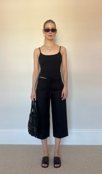 Vintage black linen capris