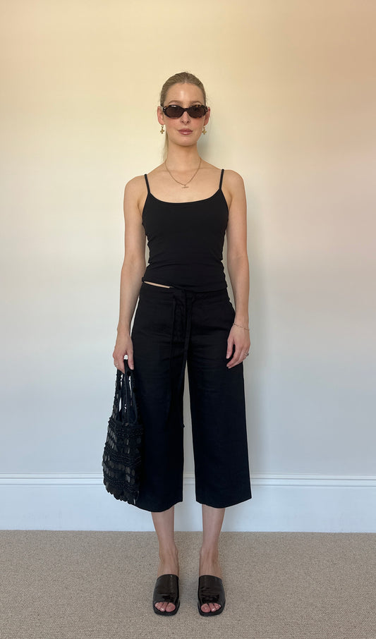 Vintage black linen capris