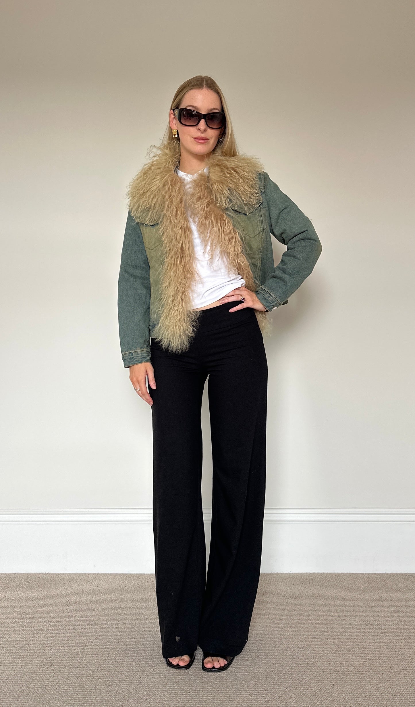 Vintage denim & Mongolian fur jacket