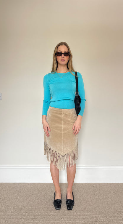 Vintage camel suede tassle skirt